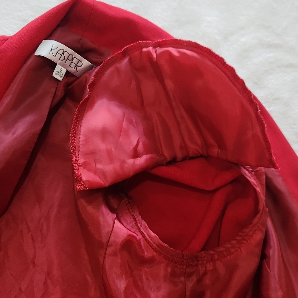Kasper Red Open Front Shawl Collar Blazer Women Size 6 - Picture 9 of 9